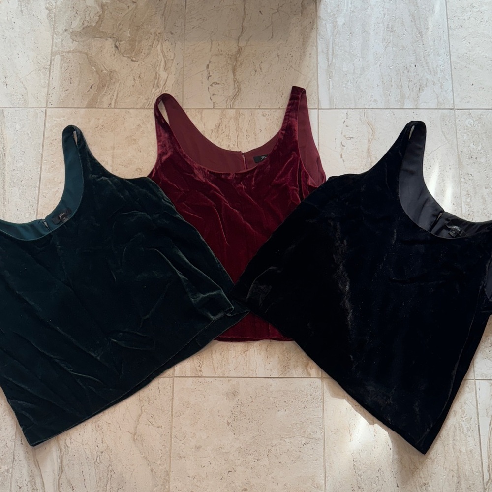 J. Crew Velvet Tank Tops in Burgundy, dark green and Black (Set of 3) - Picture 2 of 7